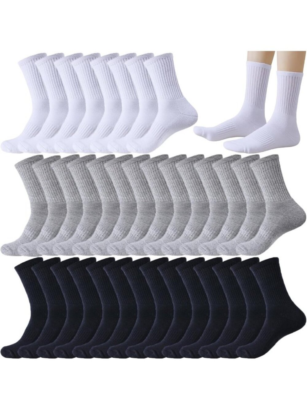 Moisture-Wicking Crew Athletic Socks for Women - 10/20 Pairs, Cushioned for